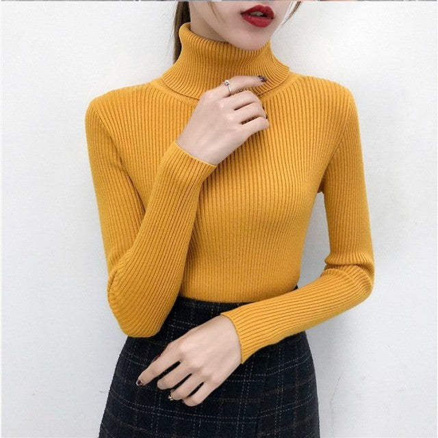 Bonjean Autumn Winter Knitted Jumper Tops turtleneck Pullovers Casual Sweaters Women Shirt Long Sleeve Tight Sweater Girls