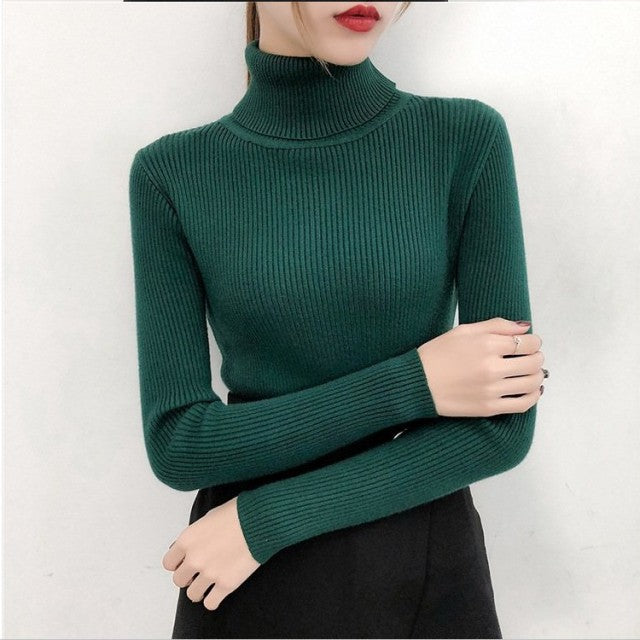 Bonjean Autumn Winter Knitted Jumper Tops turtleneck Pullovers Casual Sweaters Women Shirt Long Sleeve Tight Sweater Girls