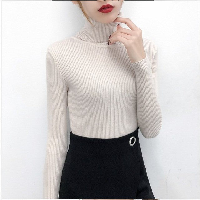 Bonjean Autumn Winter Knitted Jumper Tops turtleneck Pullovers Casual Sweaters Women Shirt Long Sleeve Tight Sweater Girls