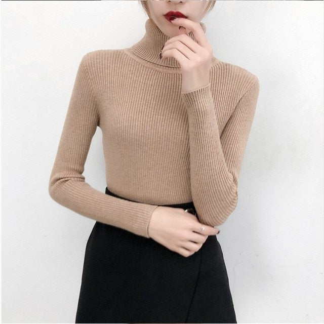 Bonjean Autumn Winter Knitted Jumper Tops turtleneck Pullovers Casual Sweaters Women Shirt Long Sleeve Tight Sweater Girls