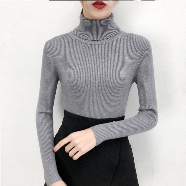 Bonjean Autumn Winter Knitted Jumper Tops turtleneck Pullovers Casual Sweaters Women Shirt Long Sleeve Tight Sweater Girls