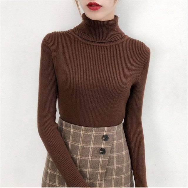 Bonjean Autumn Winter Knitted Jumper Tops turtleneck Pullovers Casual Sweaters Women Shirt Long Sleeve Tight Sweater Girls