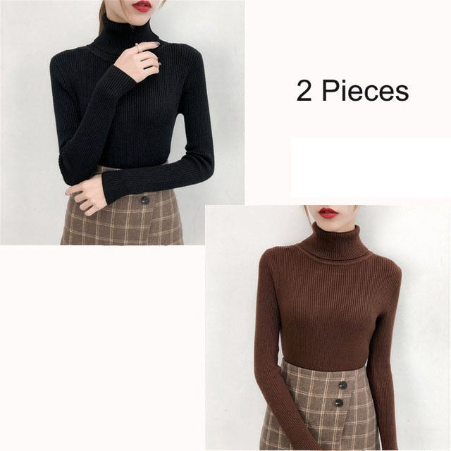 Bonjean Autumn Winter Knitted Jumper Tops turtleneck Pullovers Casual Sweaters Women Shirt Long Sleeve Tight Sweater Girls