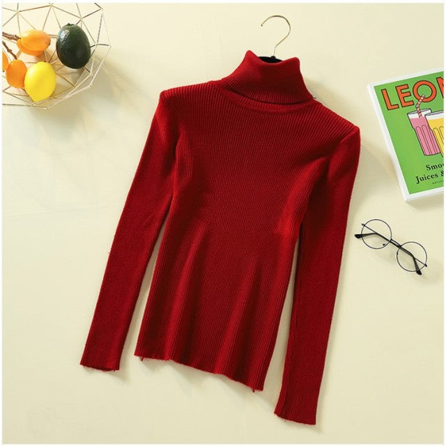 Bonjean Autumn Winter Knitted Jumper Tops turtleneck Pullovers Casual Sweaters Women Shirt Long Sleeve Tight Sweater Girls