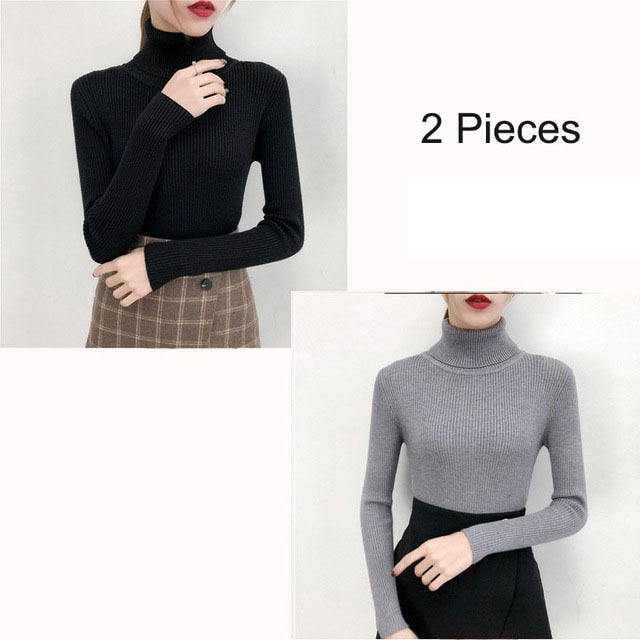 Bonjean Autumn Winter Knitted Jumper Tops turtleneck Pullovers Casual Sweaters Women Shirt Long Sleeve Tight Sweater Girls