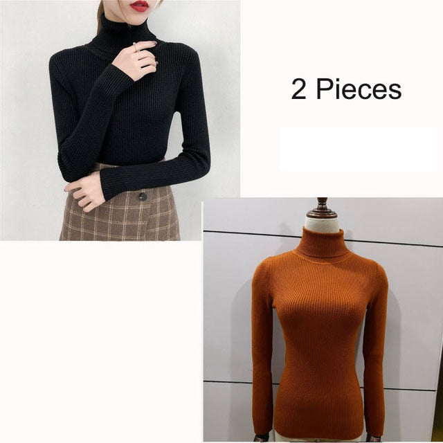 Bonjean Autumn Winter Knitted Jumper Tops turtleneck Pullovers Casual Sweaters Women Shirt Long Sleeve Tight Sweater Girls