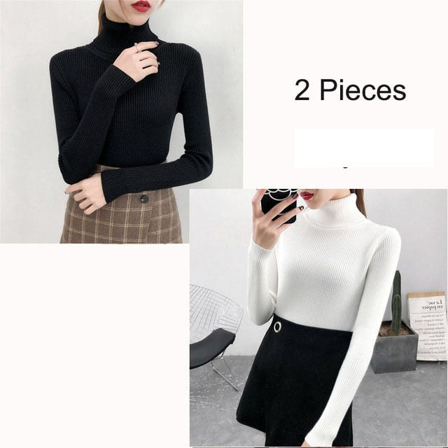 Bonjean Autumn Winter Knitted Jumper Tops turtleneck Pullovers Casual Sweaters Women Shirt Long Sleeve Tight Sweater Girls