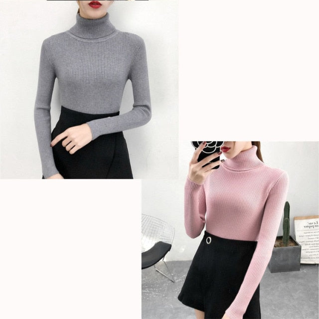 Bonjean Autumn Winter Knitted Jumper Tops turtleneck Pullovers Casual Sweaters Women Shirt Long Sleeve Tight Sweater Girls