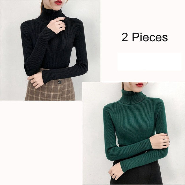 Bonjean Autumn Winter Knitted Jumper Tops turtleneck Pullovers Casual Sweaters Women Shirt Long Sleeve Tight Sweater Girls