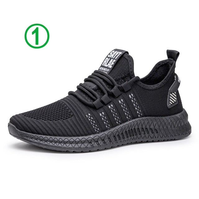 New Men Fashion Cheap Sneakers Breathable Casual Shoes Vulcanize Orange Sole Mesh Lightweight Knitted Five Stripe Trainers