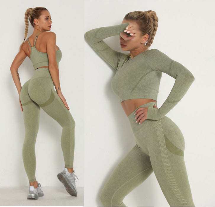 Seamless Women Sport Set For Gym Long Sleeve Top High Waist Belly Control Leggings Clothes Seamless Sport Suit Sexy Booty Girls