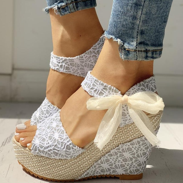 INS Hot Lace Leisure Women Wedges Heeled Women Shoes 2021 Summer Sandals Party Platform High Heels Shoes Woman