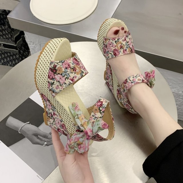 INS Hot Lace Leisure Women Wedges Heeled Women Shoes 2021 Summer Sandals Party Platform High Heels Shoes Woman