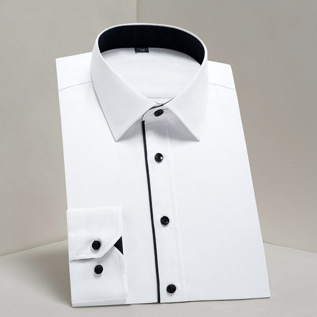 Men's Dress Shirt Regular Fit Solid Formal Business Social Shirts White Clothes 6XL 7XL 8XL