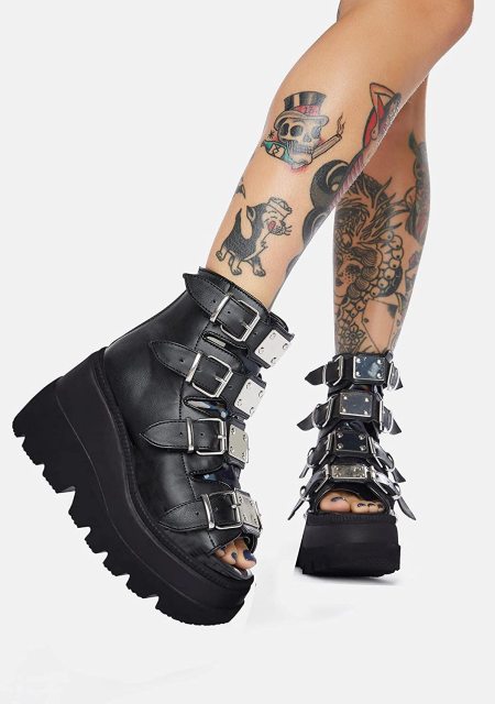 BONJOMARISA Dropshipping INS Hot Brand High Platform Ankle Boots Women 2020 Fashion PVC Strap Decorating High Wedges Shoes Woman