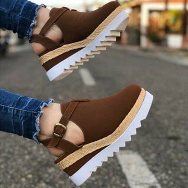 Women's Sandals Vintage Wedge Shoes Woman Buckle Strap Straw Thick Bottom Flats Platform Sandals Flock Female Shoes Summer 2021