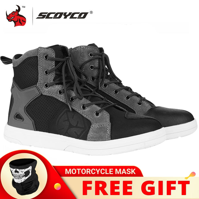 SCOYCO Motorcycle Boots Men Casual Shoes Microfiber Leather Moto Motocross Riding Boots Summer Breathable Motorbike Shoes