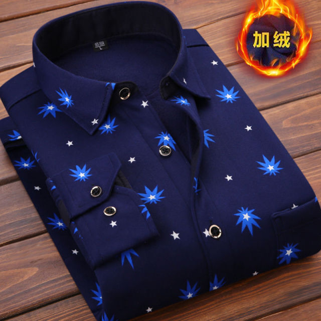 Autumn Winter Thick Velvet Dress Shirt For Men Casual Long Sleeve Warm Fleece Lining Shirts Fashion Soft Flannel Plus Size 5XL