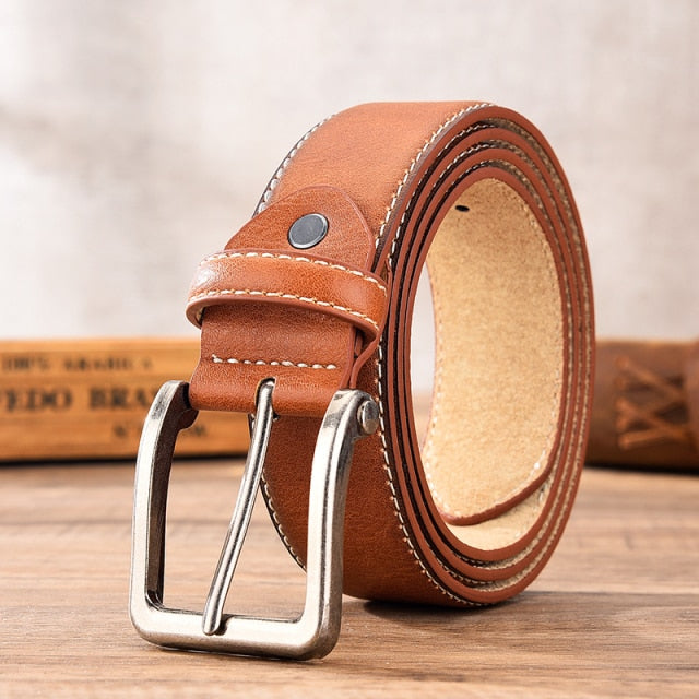 [LFMB]cow genuine leather luxury strap male belts for men new fashion classice vintage pin buckle leather belt male belt men