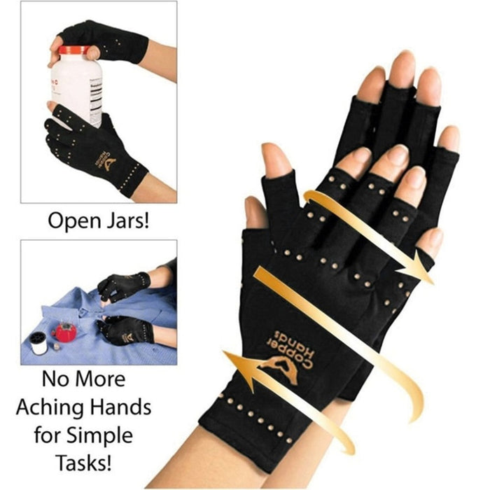 1 Pair Copper Fiber Gloves Anti Arthritis Copper Therapy Compression Pain Relief Half Finger Gloves Blood Circulation Braces